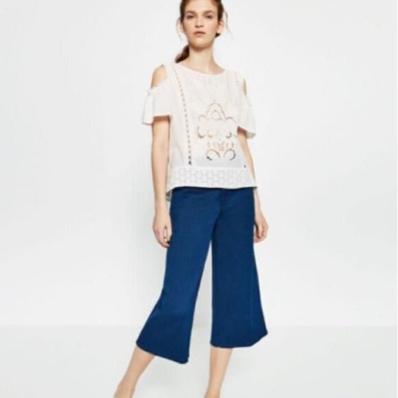 Zara White Cotton Lace Cut Out Cold Shoulder Blouse Size XS‎ - Picture 4 of 10